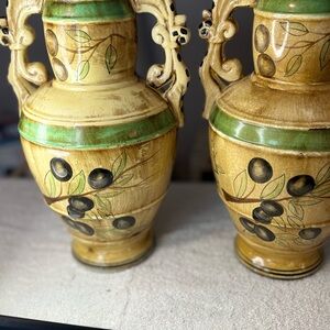 Handcrafted Olive Motif Vases - Green and Cream